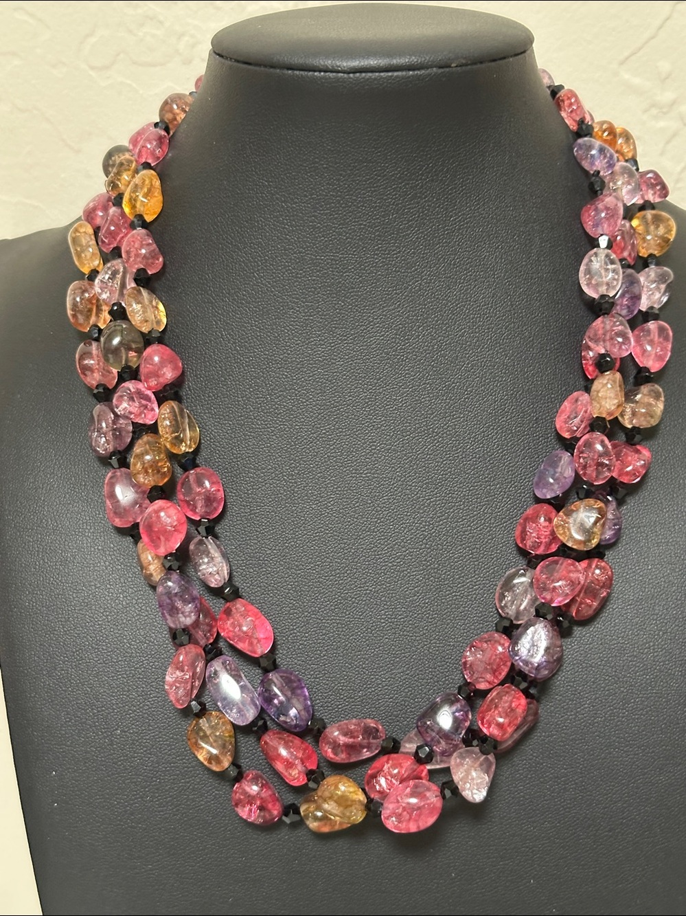 Triple Strand Multicolor Spinel Vintage Stacked Necklace